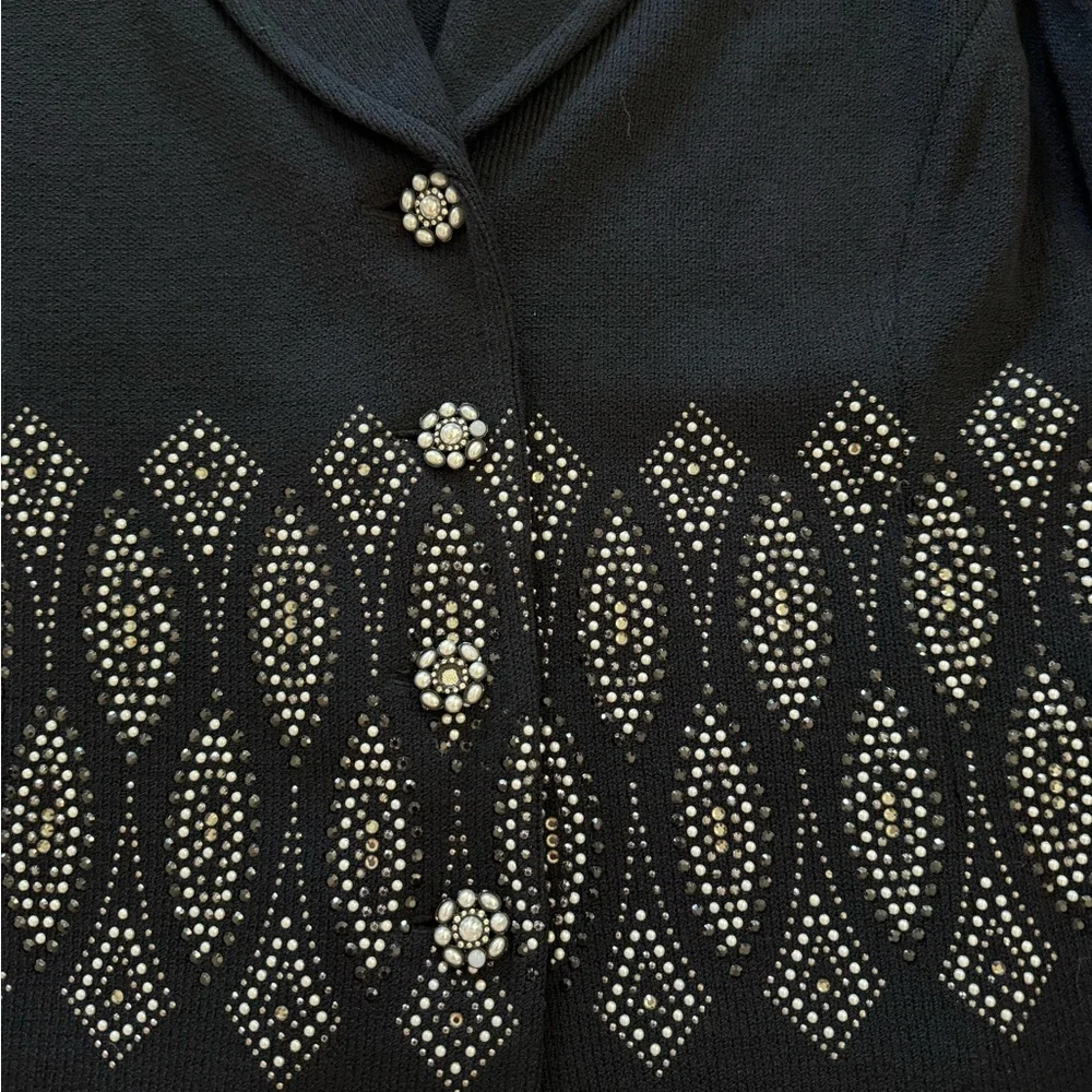 St John Evening Black Beaded Blazer Jacket Size 12 Vintage Santana Knit - Picture 7 of 10